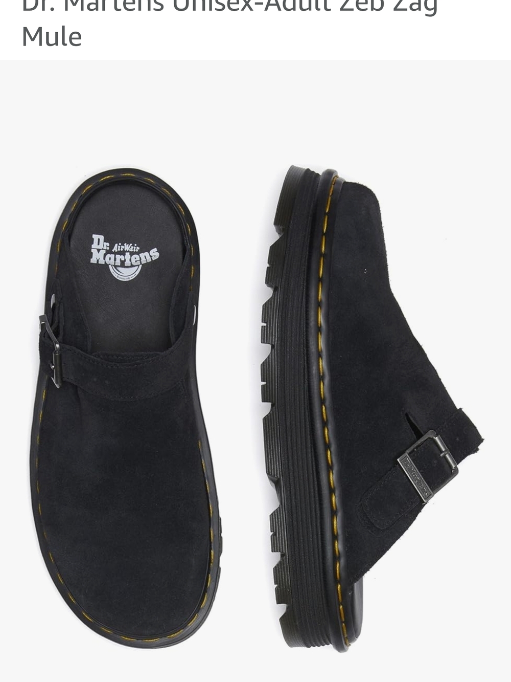 Dr. Martens Black Suede Mule with Yellow Welt Stitching - Picture 5 of 9